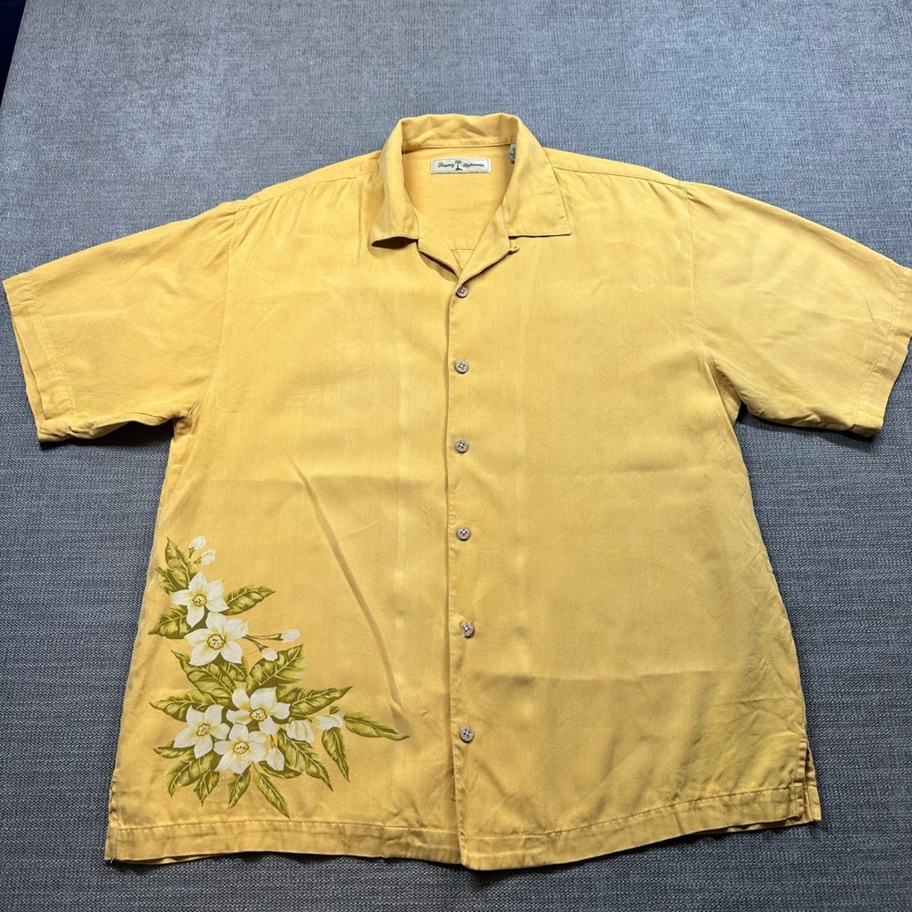 Tommy Bahama‎ Button Up Shirt Mens Medium Yellow Silk Floral Tropical
